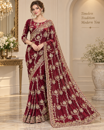AMSR-1001.  Luxury Embroidered Tonal Organza Saree | Stitched Blouse Set