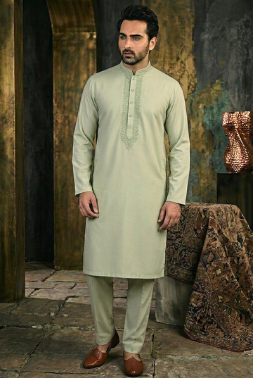 FBMS-102.  Fabeha Fashion Men's Kurta Pyjama | Tonal Scroll Embroidery | Premium Textured Wash-and-Wear