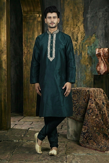 FBMS-104.   Men's Kurta Pyjama | Metallic Gold Embroidery | Premium Raw Silk Slub