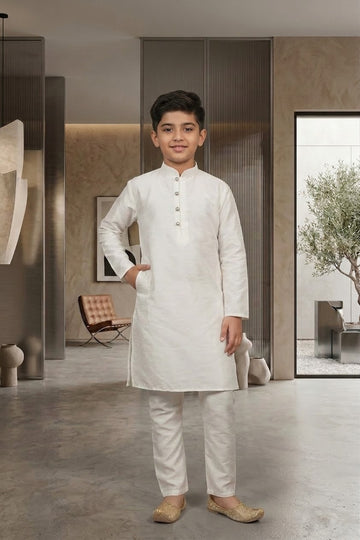 FBBS-126 Father & Son | Boys’ Raw Silk Textured | Kurta Pyjama Set | Festive Traditional Wear