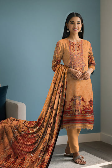 LS-2873 Ready-to-Wear Pakistani Premium Winter Linen Suit - Spiced Apricot