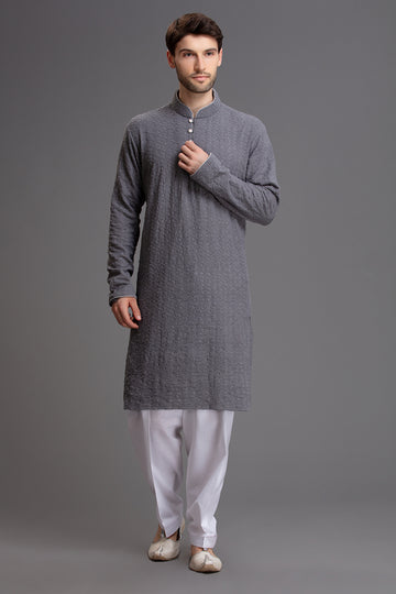 FBMS-25. Men's Shalwar Kameez | Embroidered Mandarin Collar | Premium Cotton Chiken