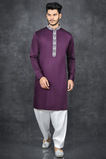 FBMS-60. Men's Shalwar Kameez | Embroidered Mandarin Collar | Premium Wrinkle-Resistant Blend