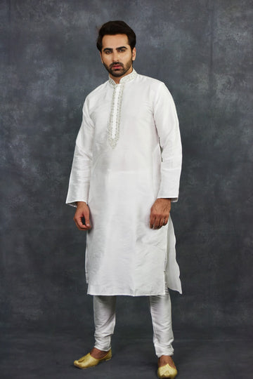FBMS-105.  Men's Kurta Pyjama | Tonal Scroll Embroidery | Premium Raw Silk Slub