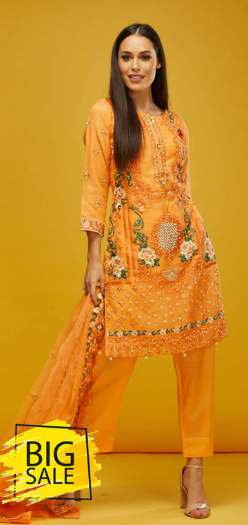 NR03 ORANGE ORGANZA PEARL PAKISTANI INSPIRED READYMADE SUIT